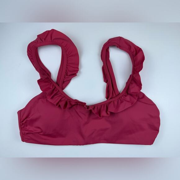 NWT Andie Swim The Hydra Bikini Top Ruffle Trim Rosette Pink Size Small - Picture 2 of 6